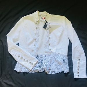 Baccini white jean jacket with lace